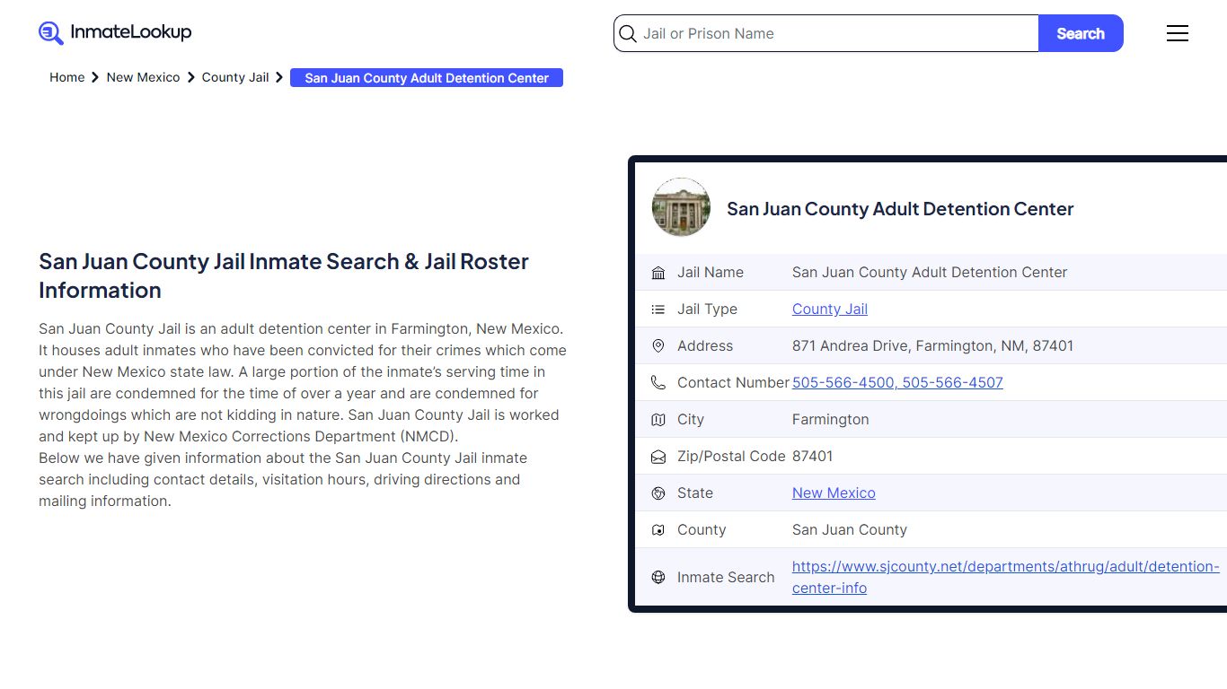 San Juan County Jail Inmate Search - Inmate Lookup